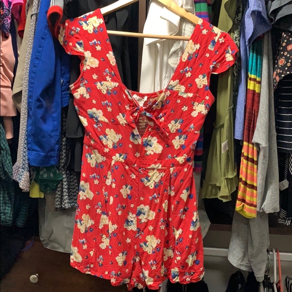 Red floral romper